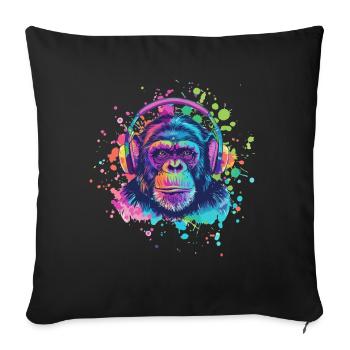 Singe Avec Casque Décoration Femme Cadeau Homme - Housse de coussin décorative 45 x 45 cm - noir - Devant