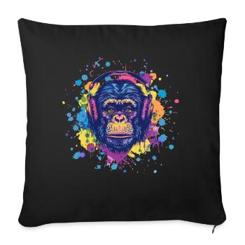 Singe Avec Casque Décoration Femme Cadeau Homme - Housse de coussin décorative 45 x 45 cm - noir - Devant