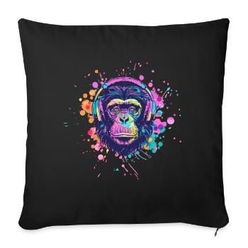 Singe Avec Casque Décoration Femme Cadeau Homme - Housse de coussin décorative 45 x 45 cm - noir - Devant