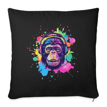 Singe Avec Casque Décoration Femme Cadeau Homme - Housse de coussin décorative 45 x 45 cm - noir - Devant
