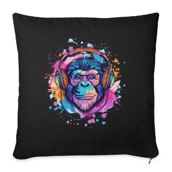 Singe Avec Casque Décoration Femme Cadeau Homme - Housse de coussin décorative 45 x 45 cm - noir - Devant