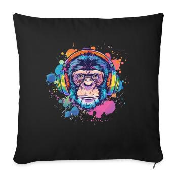 Singe Avec Casque Décoration Femme Cadeau Homme - Housse de coussin décorative 45 x 45 cm - noir - Devant