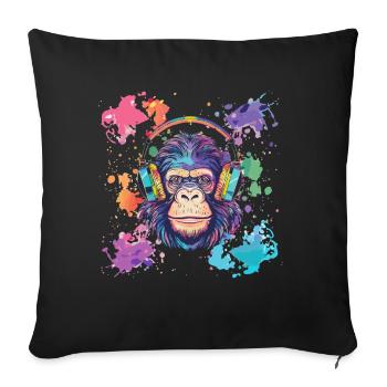 Singe Avec Casque Décoration Femme Cadeau Homme - Housse de coussin décorative 45 x 45 cm - noir - Devant