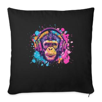 Singe Avec Casque Décoration Femme Cadeau Homme - Housse de coussin décorative 45 x 45 cm - noir - Devant