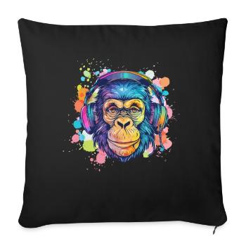 Singe Avec Casque Décoration Femme Cadeau Homme - Housse de coussin décorative 45 x 45 cm - noir - Devant