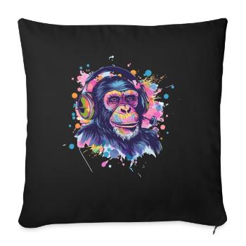 Singe Avec Casque Décoration Femme Cadeau Homme - Housse de coussin décorative 45 x 45 cm - noir - Devant