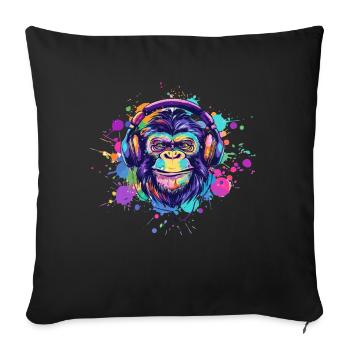 Singe Avec Casque Décoration Femme Cadeau Homme - Housse de coussin décorative 45 x 45 cm - noir - Devant
