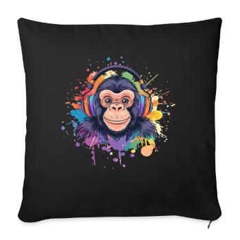 Singe Avec Casque Décoration Femme Cadeau Homme - Housse de coussin décorative 45 x 45 cm - noir - Devant