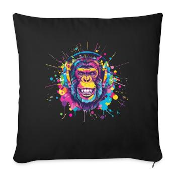 Singe Avec Casque Décoration Femme Cadeau Homme - Housse de coussin décorative 45 x 45 cm - noir - Devant