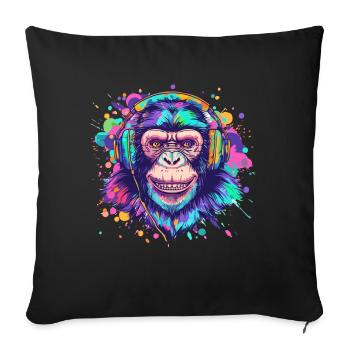 Singe Avec Casque Décoration Femme Cadeau Homme - Housse de coussin décorative 45 x 45 cm - noir - Devant