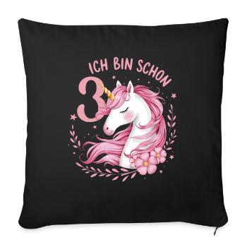 3. Geburtstag Mädchen 3 Jahre Pferd Pferde Einhorn - Sofakissenbezug 45 x 45 cm - Schwarz - Vorne