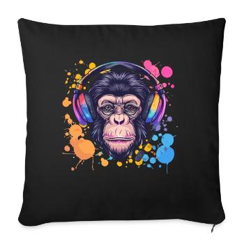 Singe Avec Casque Décoration Femme Cadeau Homme - Housse de coussin décorative 45 x 45 cm - noir - Devant