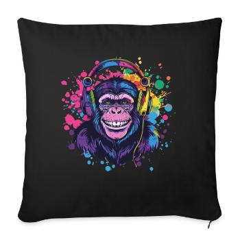 Singe Avec Casque Décoration Femme Cadeau Homme - Housse de coussin décorative 45 x 45 cm - noir - Devant