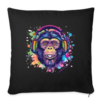 Singe Avec Casque Décoration Femme Cadeau Homme - Housse de coussin décorative 45 x 45 cm - noir - Devant