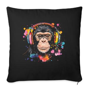 Singe Avec Casque Décoration Femme Cadeau Homme - Housse de coussin décorative 45 x 45 cm - noir - Devant