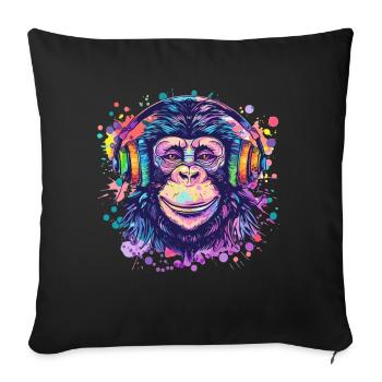 Singe Avec Casque Décoration Femme Cadeau Homme - Housse de coussin décorative 45 x 45 cm - noir - Devant