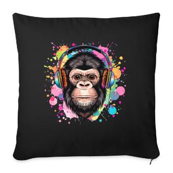 Singe Avec Casque Décoration Femme Cadeau Homme - Housse de coussin décorative 45 x 45 cm - noir - Devant