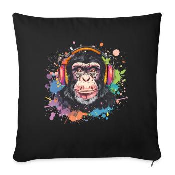 Singe avec casque Décoration femme Cadeau pour homme - Housse de coussin décorative 45 x 45 cm - noir - Devant