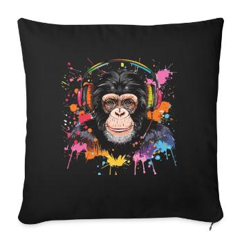 Singe Avec Casque Décoration Femme Cadeau Homme - Housse de coussin décorative 45 x 45 cm - noir - Devant