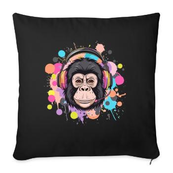 Singe avec casque Décoration femme Cadeau pour homme - Housse de coussin décorative 45 x 45 cm - noir - Devant