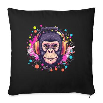 Singe Avec Casque Décoration Femme Cadeau Homme - Housse de coussin décorative 45 x 45 cm - noir - Devant