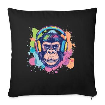 Singe Avec Casque Décoration Femme Cadeau Homme - Housse de coussin décorative 45 x 45 cm - noir - Devant