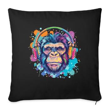 Singe Avec Casque Décoration Femme Cadeau Homme - Housse de coussin décorative 45 x 45 cm - noir - Devant