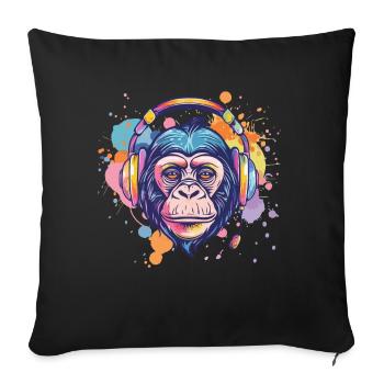 Singe Avec Casque Décoration Femme Cadeau Homme - Housse de coussin décorative 45 x 45 cm - noir - Devant