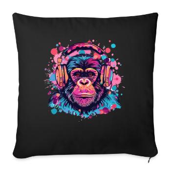 Singe Avec Casque Décoration Femme Cadeau Homme - Housse de coussin décorative 45 x 45 cm - noir - Devant