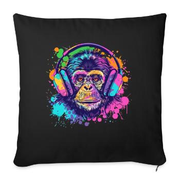 Singe avec casque Décoration femme Cadeau pour homme - Housse de coussin décorative 45 x 45 cm - noir - Devant