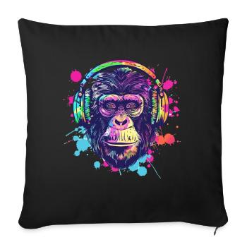 Singe Avec Casque Décoration Femme Cadeau Homme - Housse de coussin décorative 45 x 45 cm - noir - Devant