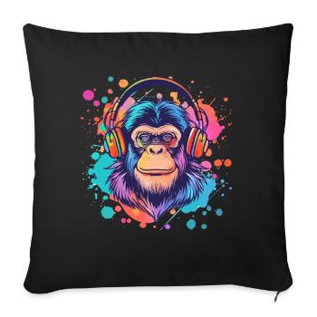 Singe avec casque Décoration femme Cadeau pour homme - Housse de coussin décorative 45 x 45 cm - noir - Devant