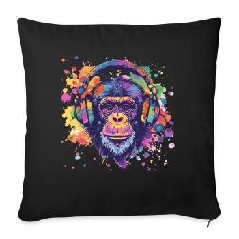 Singe avec casque Décoration femme Cadeau pour homme - Housse de coussin décorative 45 x 45 cm - noir - Devant