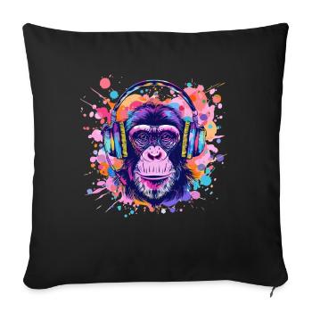 Singe Avec Casque Décoration Femme Cadeau Homme - Housse de coussin décorative 45 x 45 cm - noir - Devant