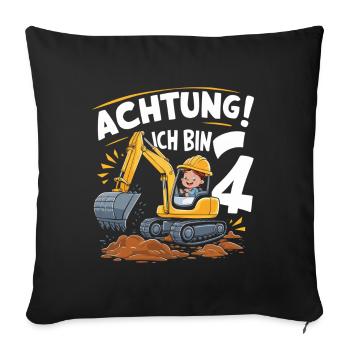 4ème anniversaire garçon 4 ans excavatrice chantier - Housse de coussin décorative 45 x 45 cm - noir - Devant