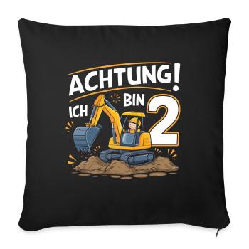 2ème anniversaire garçon 2 ans excavatrice chantier - Housse de coussin décorative 45 x 45 cm - noir - Devant