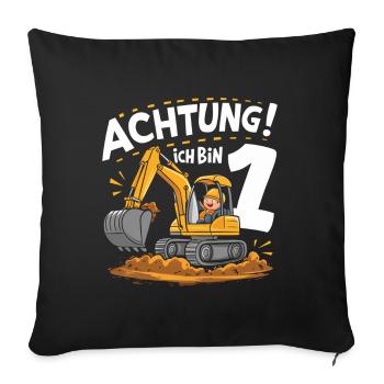 1er anniversaire garçon 1 an chantier de construction d’excavatrice - Housse de coussin décorative 45 x 45 cm - noir - Devant