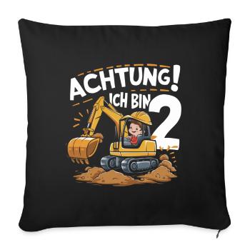 2ème anniversaire garçon 2 ans excavatrice chantier - Housse de coussin décorative 45 x 45 cm - noir - Devant