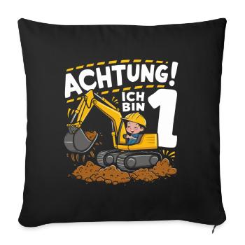 1er anniversaire garçon 1 an chantier de construction d’excavatrice - Housse de coussin décorative 45 x 45 cm - noir - Devant