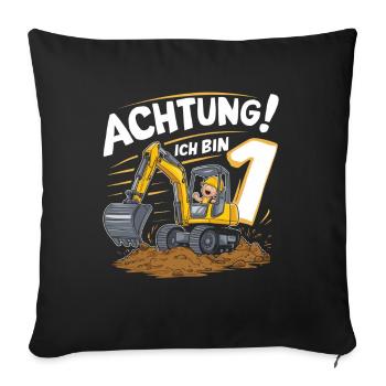 1er anniversaire garçon 1 an chantier de construction d’excavatrice - Housse de coussin décorative 45 x 45 cm - noir - Devant
