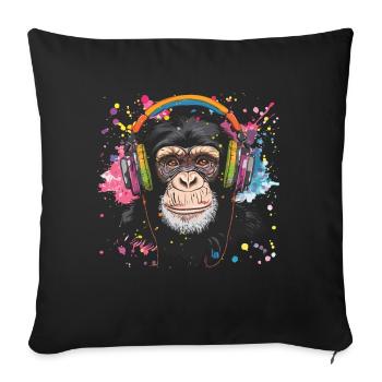 Singe Avec Casque Décoration Femme Cadeau Homme - Housse de coussin décorative 45 x 45 cm - noir - Devant