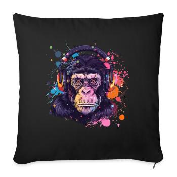 Singe Avec Casque Décoration Femme Cadeau Homme - Housse de coussin décorative 45 x 45 cm - noir - Devant
