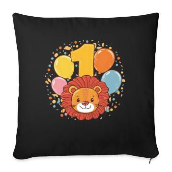 1er anniversaire Leo Fête d’anniversaire des enfants - Housse de coussin décorative 45 x 45 cm - noir - Devant