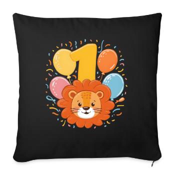 1er anniversaire Leo Fête d’anniversaire des enfants - Housse de coussin décorative 45 x 45 cm - noir - Devant