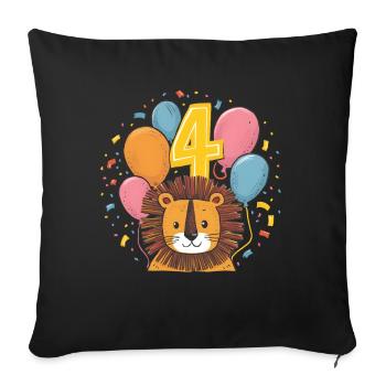 4ème anniversaire Leo Fête d’anniversaire des enfants - Housse de coussin décorative 45 x 45 cm - noir - Devant