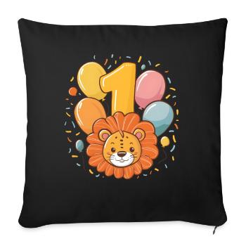 1er anniversaire Leo Fête d’anniversaire des enfants - Housse de coussin décorative 45 x 45 cm - noir - Devant