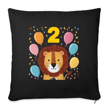 2ème anniversaire Leo Fête d’anniversaire des enfants - Housse de coussin décorative 45 x 45 cm - noir - Devant