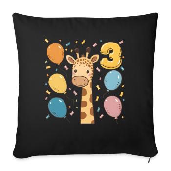 Fête d’anniversaire des enfants girafe du 3e anniversaire - Housse de coussin décorative 45 x 45 cm - noir - Devant