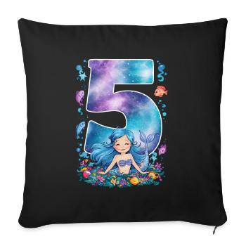 5ème anniversaire fille 5 ans sirène fête - Housse de coussin décorative 45 x 45 cm - noir - Devant