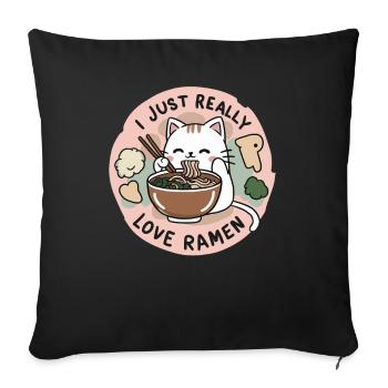 Adorable chat avec des nouilles ramen que j’aime vraiment - Housse de coussin décorative 45 x 45 cm - noir - Devant
